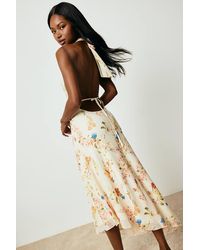 Lulus - Asa Cream Floral Halter Asymmetrical Midi Dress - Lyst