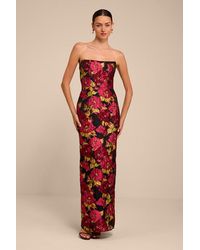 Lulus - Tatianna Floral Jacquard Strapless Maxi Dress - Lyst