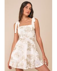 Lulus - Truly Inspiring Mesh Floral Applique Tie-Strap Mini Dress - Lyst