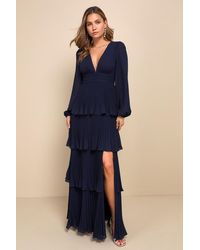 Lulus - Graceful Finesse Pleated Long Sleeve Maxi Dress - Lyst