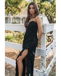 Lulus - Elegant Mood 3D Floral Applique Strapless Maxi Dress - Lyst