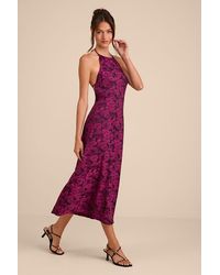 Lulus - Caida Plum Floral Satin Halter Midi Dress - Lyst