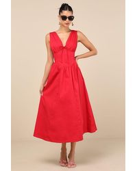 Lulus - Lettie Poplin Plunge Neck Midi Dress - Lyst