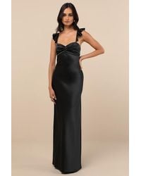 Lulus - Exuberant Luxury Satin Ruffled Lace-Up Maxi Dress - Lyst