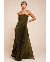 Lulus - Damira Satin Pleated Strapless Maxi Dress - Lyst