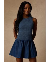 Lulus - Aisha Medium Wash Denim Smocked Mini Dress - Lyst