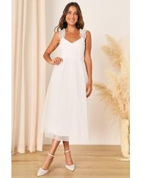 Lulus - Forever Celebrated Swiss Dot Ruched Tulle Midi Dress - Lyst