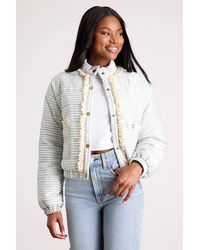 Lulus - Tamara Sage Gingham Ruffled Lace Puffer Jacket - Lyst