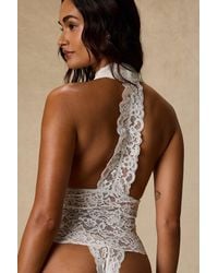 Lulus - Lara Sheer Lace Halter Bodysuit - Lyst