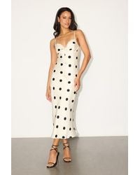 Lulus - Maxime Polka Dot Satin Cowl Back Midi Dress - Lyst