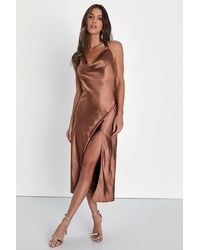 Lulus - Sophisticated Impression Satin Backless Cowl Midi Dress - Lyst