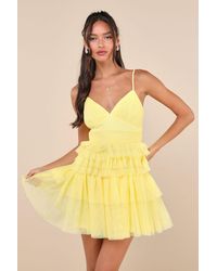 Lulus - Special Poise Tulle Pleated Sleeveless Tiered Mini Dress - Lyst