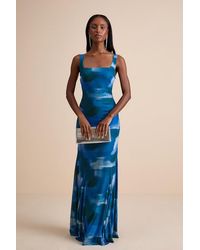 Lulus - Zemina Abstract Godet Pleated Mermaid Maxi Dress - Lyst