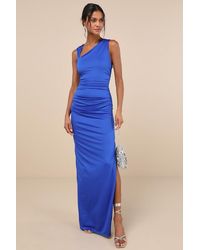 Lulus - Enticing Darling Asymmetrical Ruched Maxi Dress - Lyst