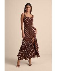 Lulus - Raynelle Polka Dot Lace-Up Tiered Maxi Dress - Lyst