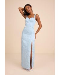 Lulus - Demina Floral Jacquard Bustier Maxi Dress - Lyst