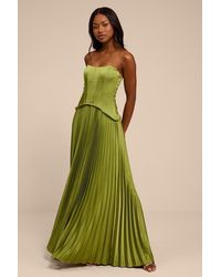 Lulus - Makani Lime Satin Bustier Maxi Dress - Lyst