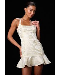 Lulus - Jenner Pale Floral Jacquard Ruffled Mini Dress - Lyst