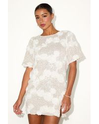 Lulus - Kayleena Sequin Rosette Tie-Back Shift Dress - Lyst