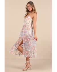 Lulus - Mahryn 3D Floral Embroidered Midi Bodysuit Dress - Lyst