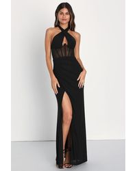Lulus - Never-Ending Glamour Mesh Cross-Front Halter Maxi Dress - Lyst