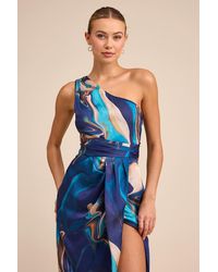 Lulus - Rhema Multi Abstract Print Satin Midi Dress - Lyst