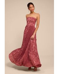 Lulus - Elysium Rusty Rose Floral Burnout Strapless Maxi Dress - Lyst
