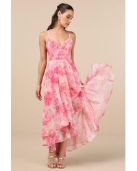 Lulus - Desdra Floral Ruffled Tiered High-Low Maxi Dress - Lyst