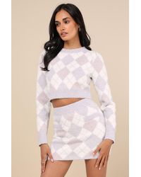 Glamorous - Positively Pristine Argyle Lurex Sweater Mini Skirt - Lyst