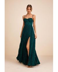 Lulus - Dacie Emerald Floral Burnout Pleated Bustier Maxi Dress - Lyst