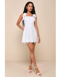 Lulus - Lovable Aesthetic Embroidered Tie-Strap Mini Dress - Lyst