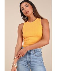 Lulus - Essential Update Marigold Ribbed Tank Top - Lyst