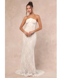 Lulus - Valeria Lace Strapless Bustier Maxi Dress - Lyst