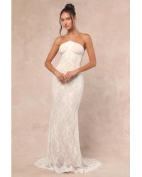 Lulus - Valeria Lace Strapless Bustier Maxi Dress - Lyst