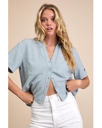 Lulus - Summer Escapades Linen Collared Button-Up Top - Lyst