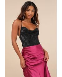 Lulus - Endlessly Impressing Jacquard Backless Cowl Bodysuit - Lyst