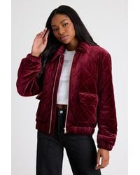 Lulus - Fayda Velvet Quilted Collared Bomber Jacket - Lyst