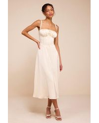 Lulus - Adlynn Striped Satin Bustier Midi Dress - Lyst