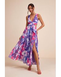 Lulus - Elisanna Multi Floral Lace-Up Midi Dress - Lyst