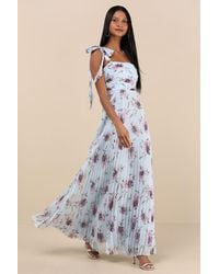 Lulus - Gorgeous Purpose Floral Pleated Sleeveless Bow Maxi Dress - Lyst