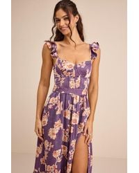 Lulus - Sweet Like Sangria Floral Ruffled Bustier Midi Dress - Lyst