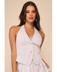Lulus - Posh Certainty Pinstripe Linen Tie-Back Halter Vest Top - Lyst