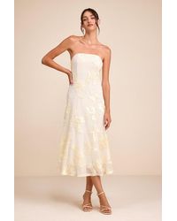 Lulus - Taden Mesh Floral Applique Midi Dress - Lyst