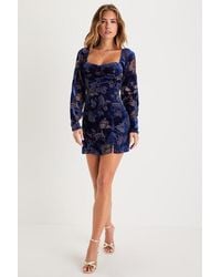 Lulus - Simply Decadent Floral Velvet Burnout Bustier Mini Dress - Lyst