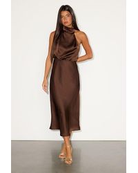 Lulus - Distinctive Satin Asymmetrical Midi Dress - Lyst