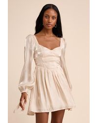 Lulus - Lirenda Shiny Balloon Sleeve Tie-Back Mini Dress - Lyst