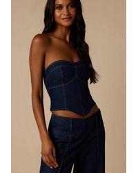 Lulus - Denna Dark Wash Denim Strapless Top - Lyst