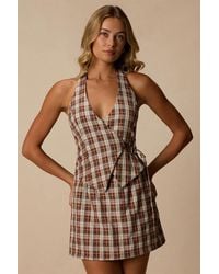 Lulus - Lexi Multi Plaid Surplice Mini Dress - Lyst