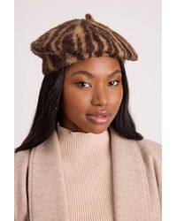 Lulus - Dashwood Animal Print Fuzzy Knit Beret - Lyst