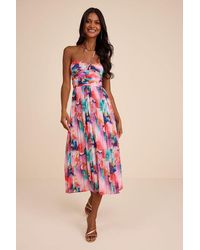 Lulus - Anara Multi Floral Pleated Halter Midi Dress - Lyst